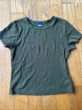 Old Navy Olive Ribbed Short Sleeve Crewneck Tee